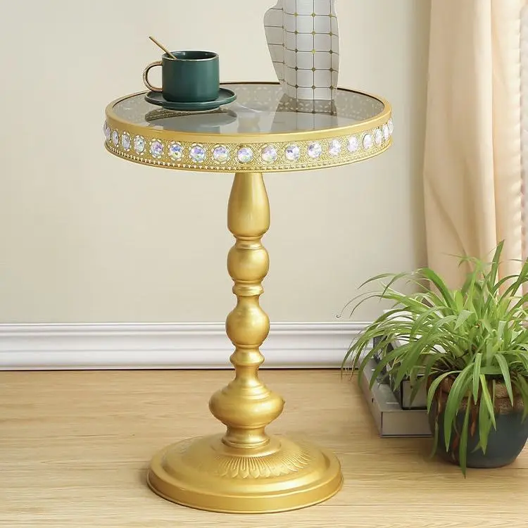 Light Luxury French Living Room  Gold European  Hotel  Home Side Table Luxury Carved  American Retro  Coffee Table  Round