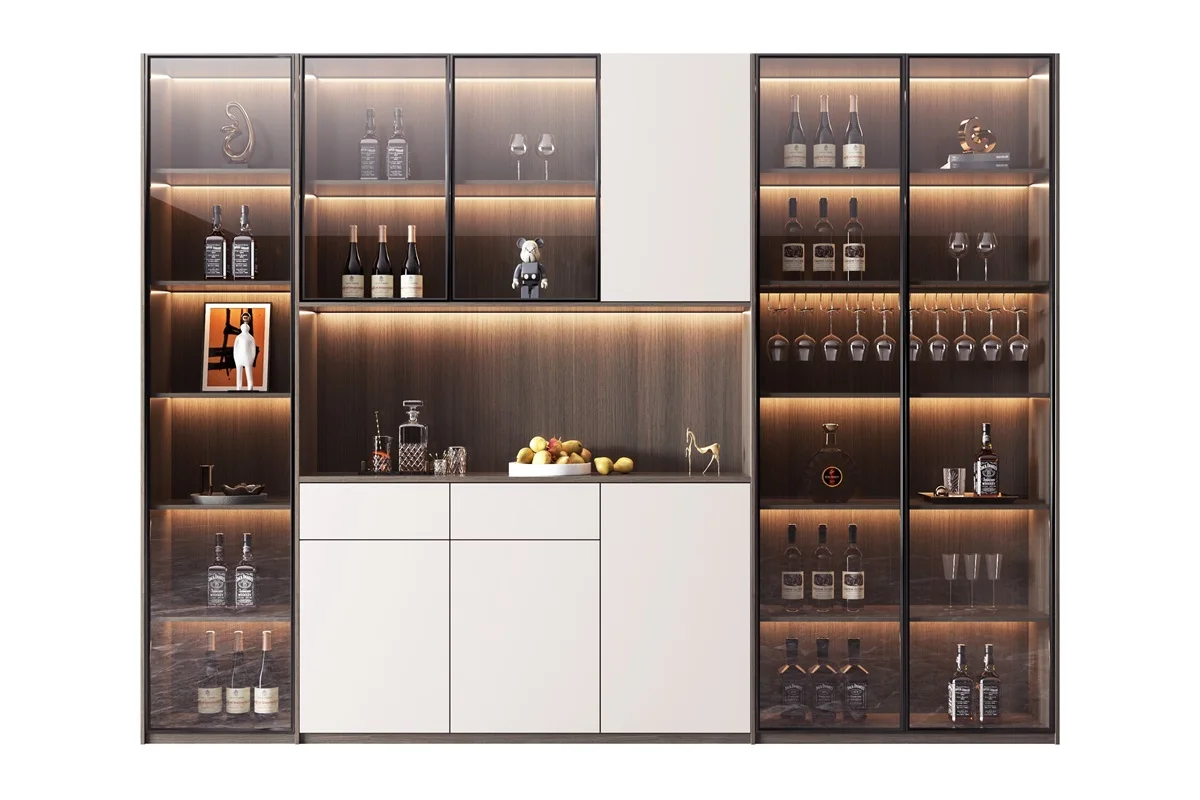 Modern Glass Display Cabinet, Bar Wine Liquor Cabinet, Living Room Drinks Storage, Elegant Design
