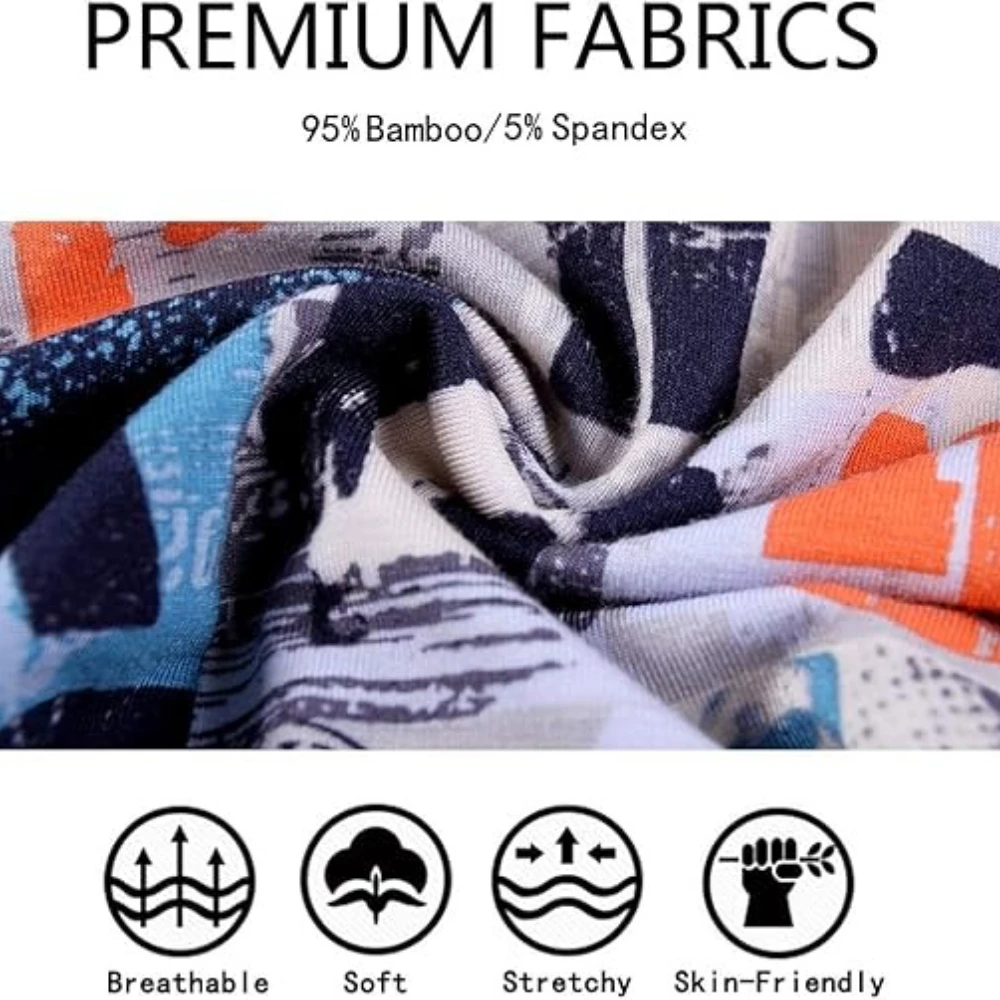 Zonbailon Men's Comfort Printing Long Boxer Briefs Big And Tall Bamboo Underwear Big Pouch Boxers