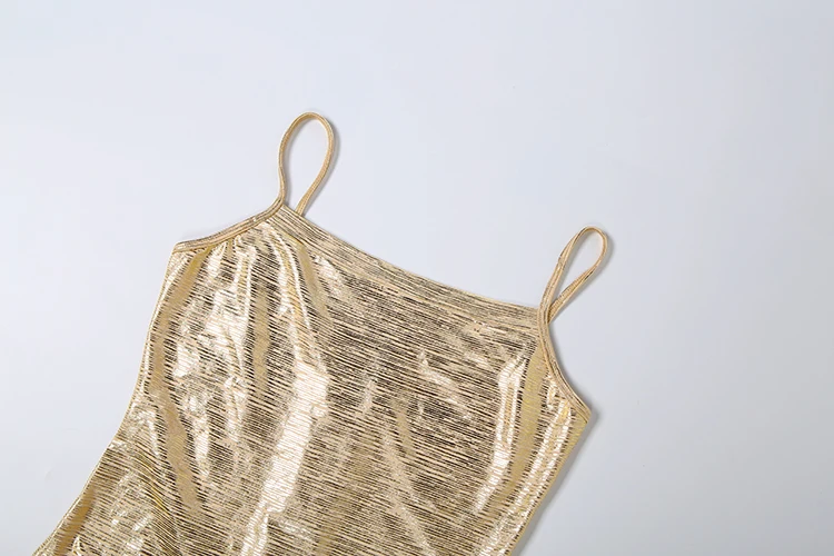 Kliou Sexy Goldenes Trägerkleid für Damen, tief ausgeschnitten, rückenfrei, ärmellos, hohe Taille, elegantes, figurbetontes langes Abendkleid für Mitternachts-Clubpartys – Detail 6