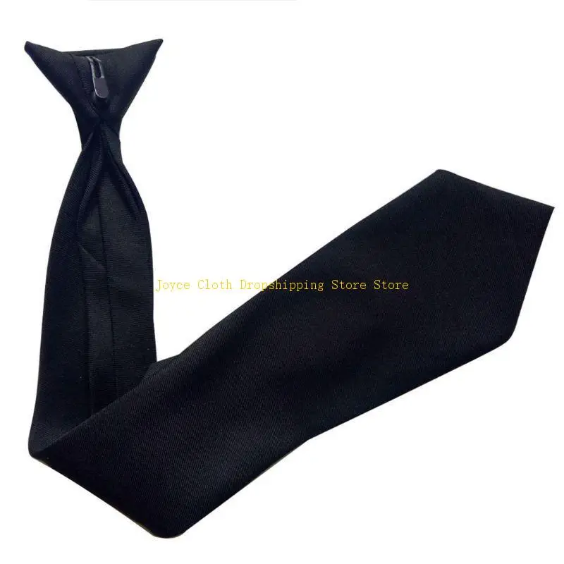 

50x8cm Mens Uniform Solid Black Color Imitation Silk Clip-On Pre-Tied Neck Ties 10CD