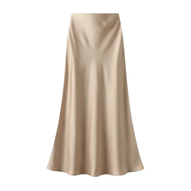 Woman 2025 Satin Skirt Women High Waist Long Skirts for Women Summer Black Midi Skirt Office Elegant Women's Skirts LSK9836
