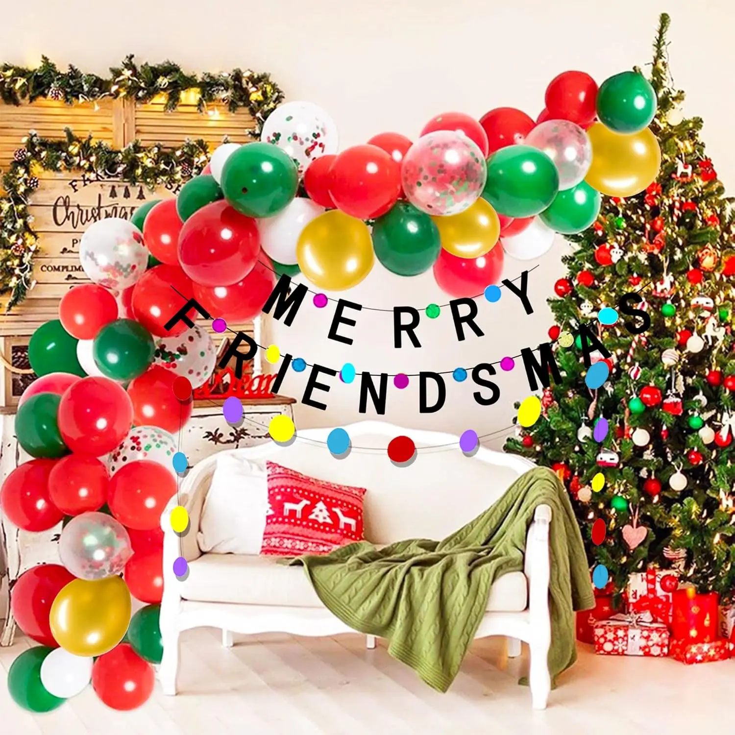 Laventy Merry Friendsmas Party Decorations Merry Friendsmas Banner Balloons Friends-Themed Christmas Party