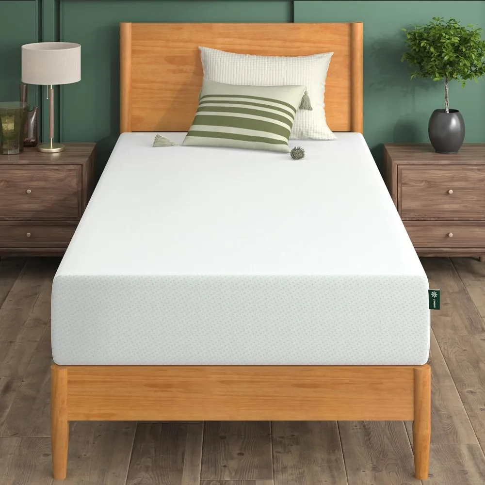 

10 Inch Green Tea Memory Foam Mattress, Fiberglass Free, Patented Custom Contour Support, Sturdy Base Foam, CertiPUR-US