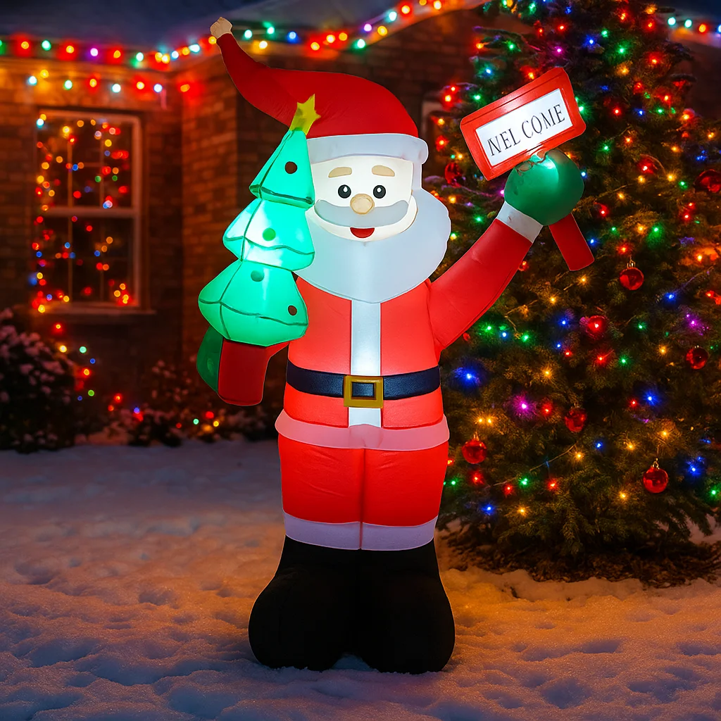 6FT Christmas Decorations Inflatable Holding Tree Santa Claus Welcome Toys Home Yard Xmas Ornaments LED Decor Christmas Suppli