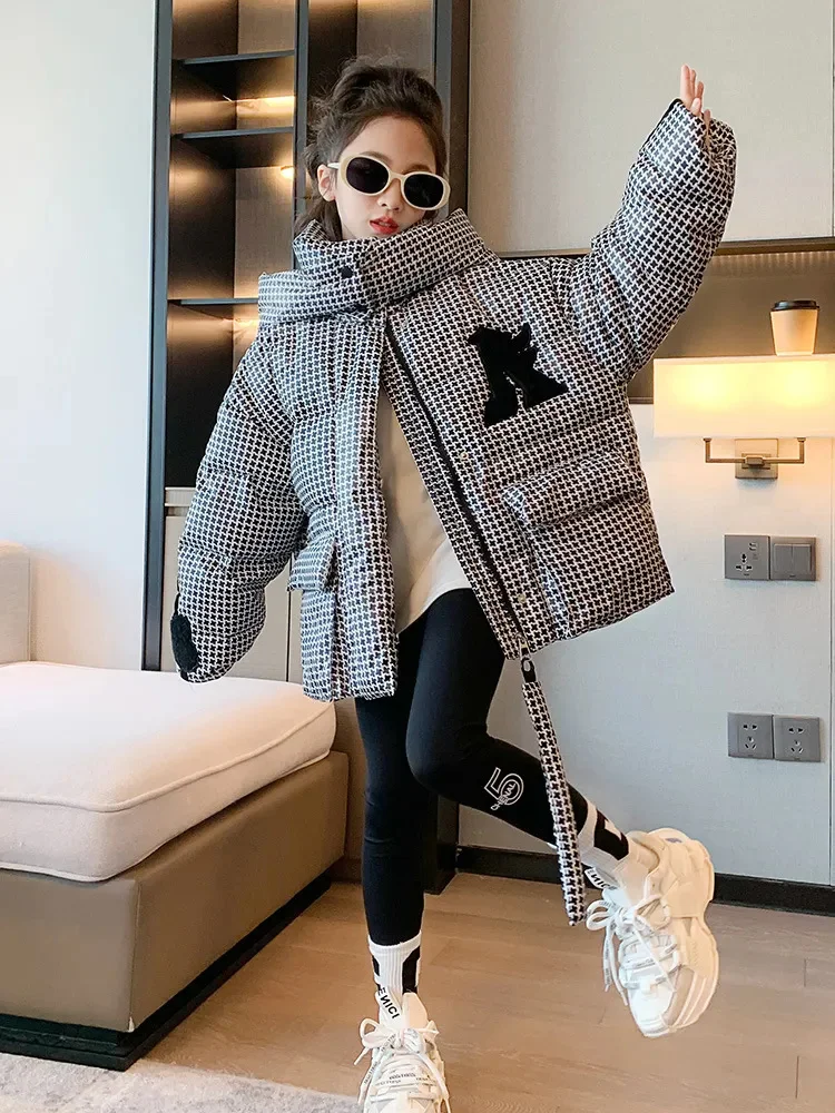 New Winter Plaid Jacket for Girls Hooded Down Cotton Coats Thicken Warm Children Coat Kids Teenage Parkas Outerwear CH16