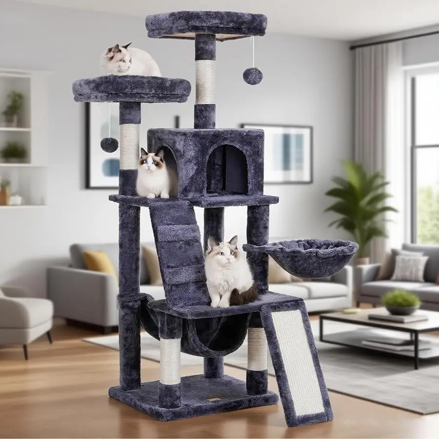 

Heybly Cat Tree, Cat Tower for Indoor Cats, Multi-Level Cat Furniture Condo for Cats with Padded Plush Perch, Cozy Basket and Sc