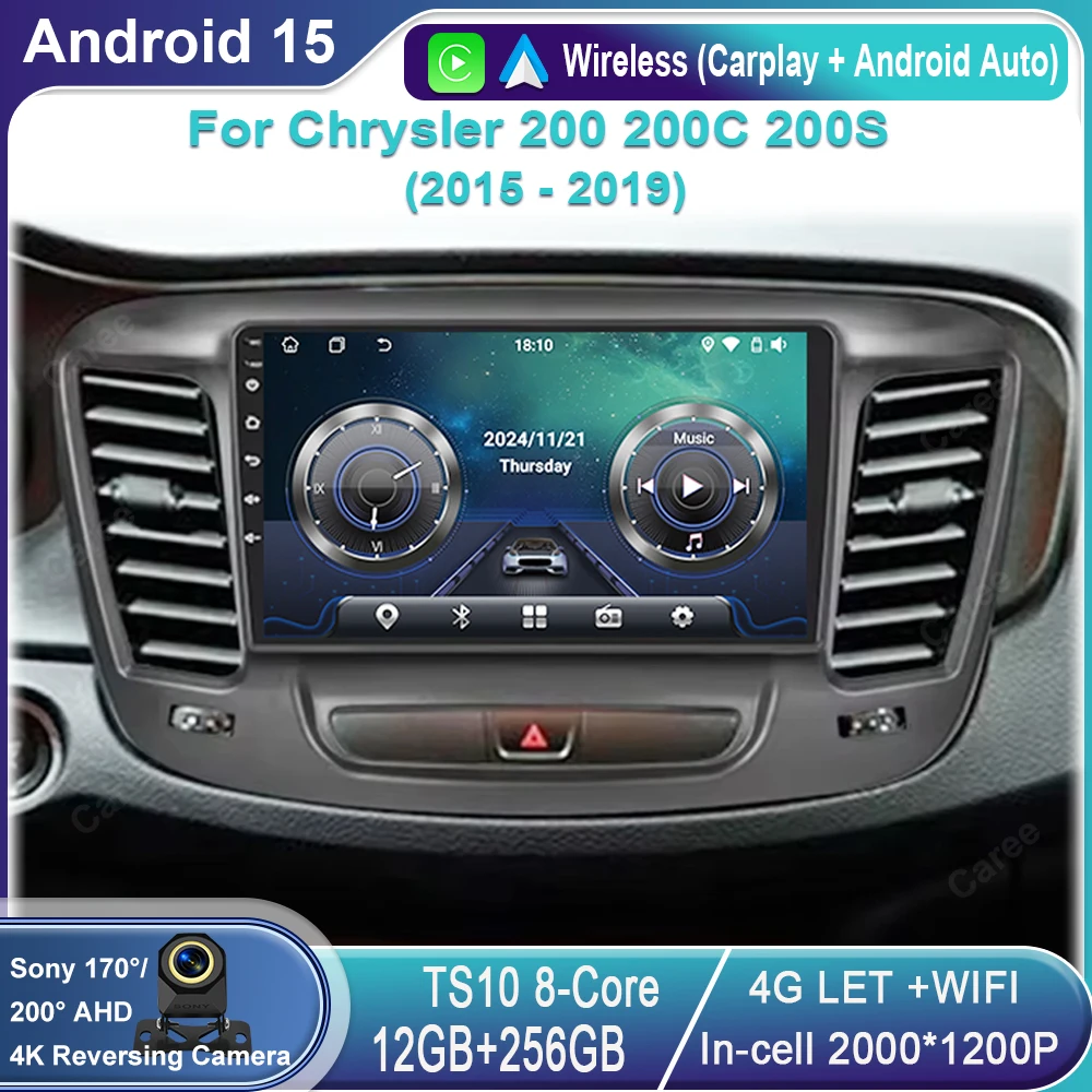 For Chrysler 200 200C 200S 2015 - 2019 Android Car Auto Radio Multimedia Video Stereo Player Carplay Navigation GPS QLED WIFI BT