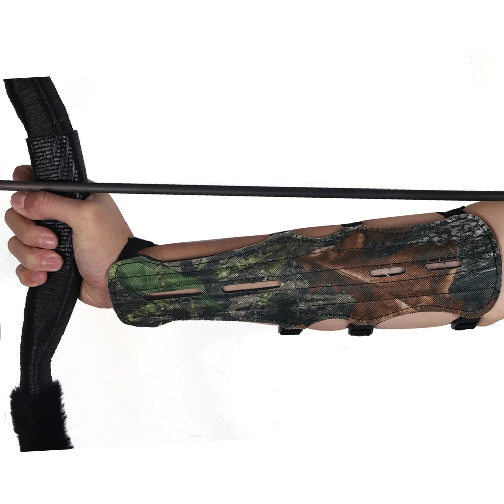 Archery Armguard Camouflage Oxford Fabric & Real Leather Arm Guard Arm Protector Outdoor Hunting Target Shooting