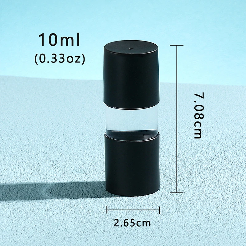 1 Stück 10 ml leerer Einweg-Serumspender, transparent, rund, PETG, dickwandig, gepresst, ätherisches Öl, Hautpflege-Serumspender mit schwarzer Basis und Abdeckung