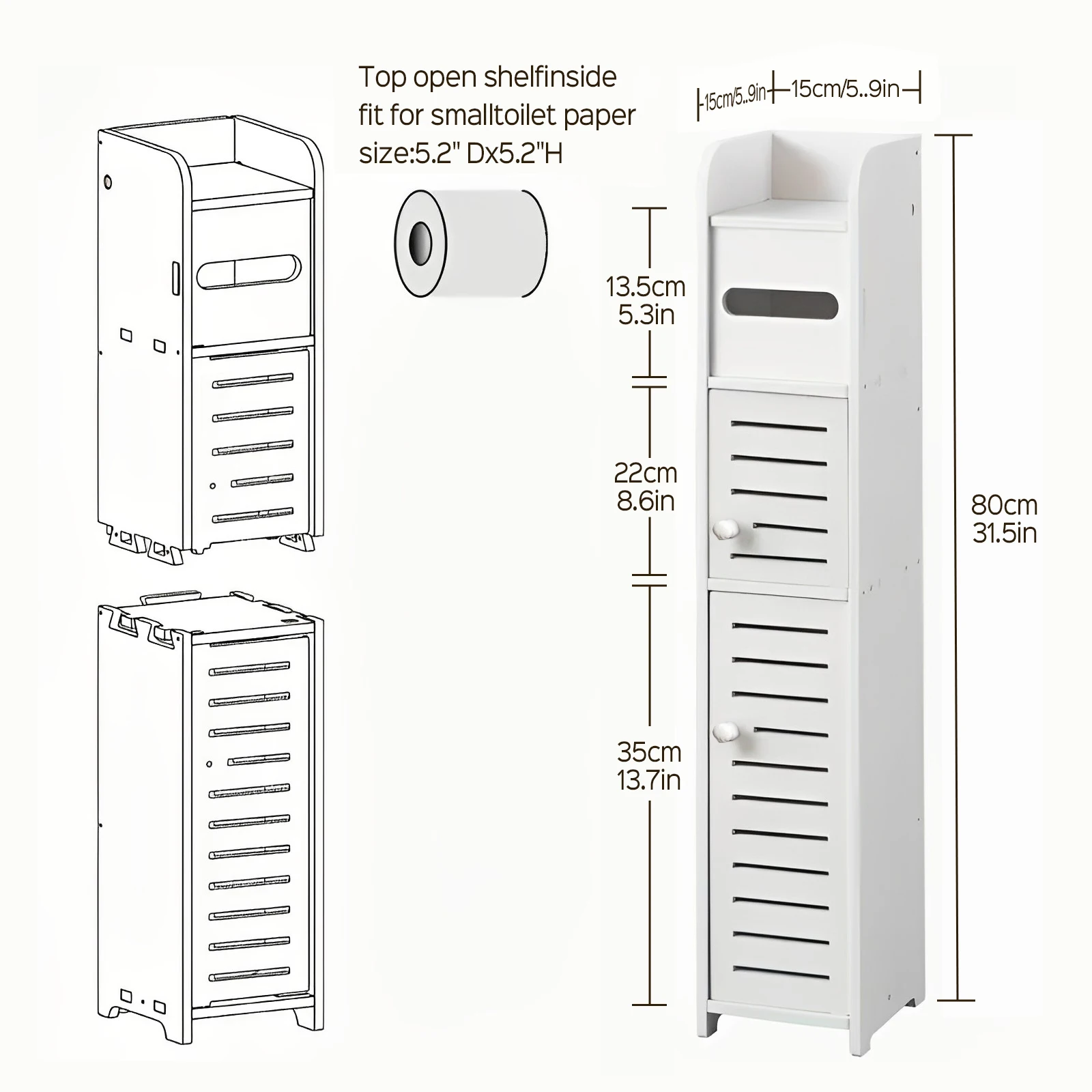 3 Tier Slim Bathroom Storage Cabinets in Different Sizes, Collapsible Storage Cabinets, Narrow Bathroom Storage Cabinets, Slim P image 6