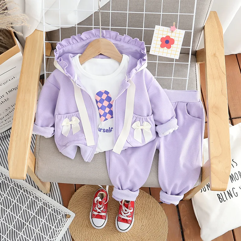 

Girls Clothes Sets Spring Autumn 2024 Children Casual Jackets Hoodies T-shirts Pants 3pcs Coats Suit For Baby Tracksuits Kids 5Y