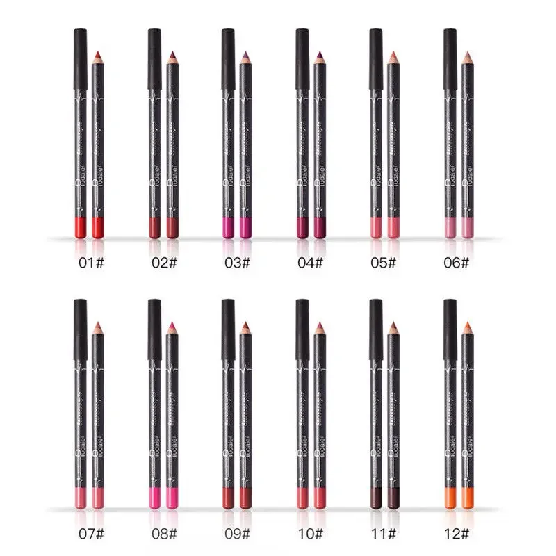 Lápis impermeável Matte Lip Liner, canetas de maquiagem de longa duração, fácil de usar, antiaderente, kit de cosméticos, 12pcs set