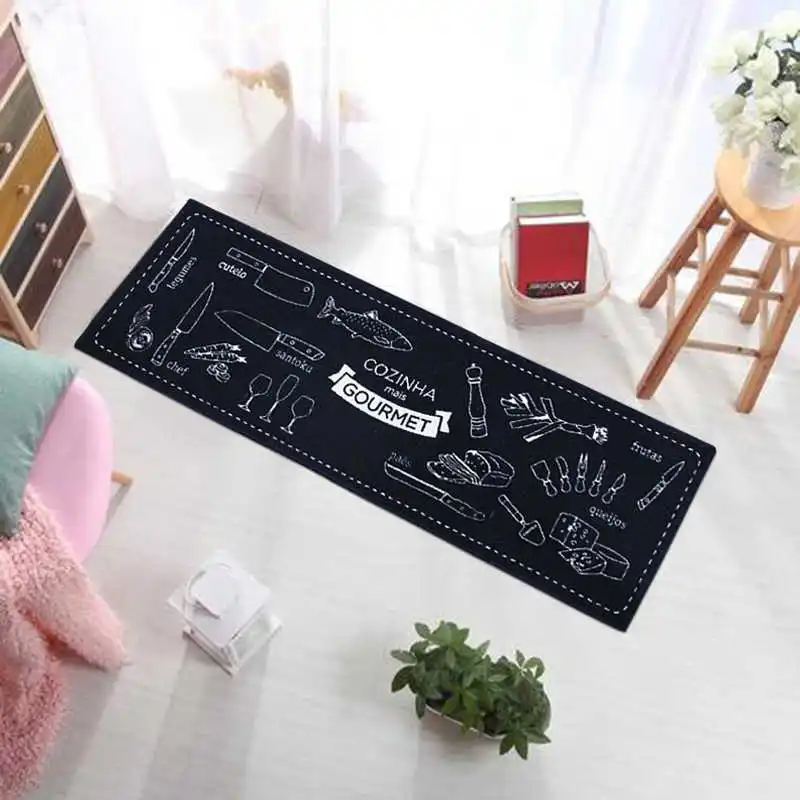 

Home Decorative Door Mat Kitchen Carpet Rug Long 40x120cm Polyester Fiber Gourmet Design Latex Anti Slip Doormat Shoe Clean Mats