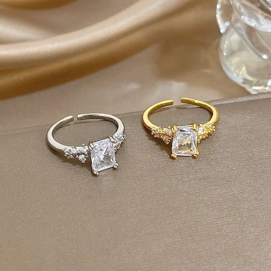 

Luxury Square Big Zircon Gold Plated Open Rings for Women Simple Geometric Adjustable Ring Wedding Bridal Jewelry Gift