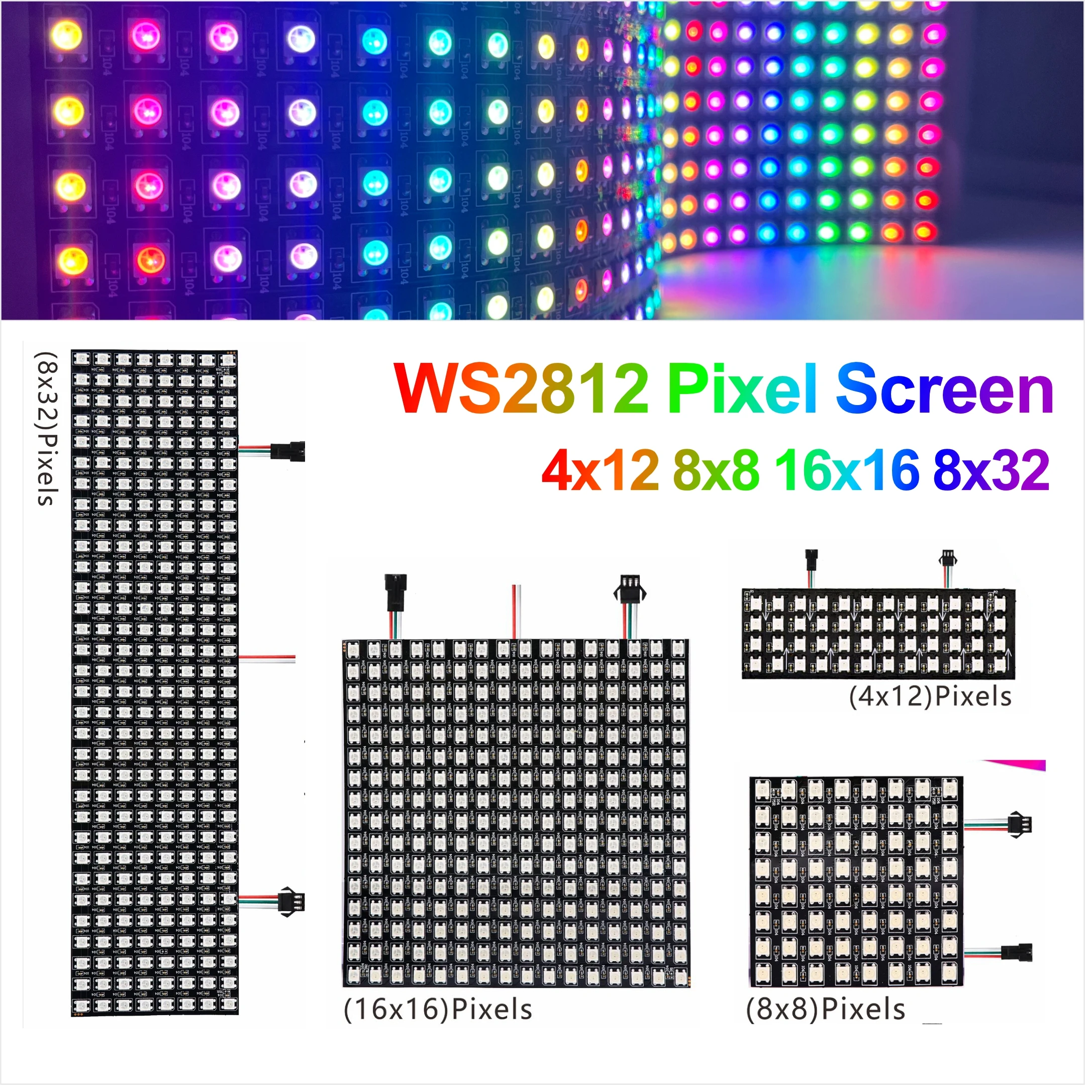 WS2812B RGB LED Digital Flexible Individually Addressable Panel Light WS2812 4X12 8X8 16X16 8X32 LED Module Matrix Screen DC5V