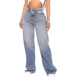 Vrouwen Straat Hip Hop Losse Rechte Jeans Nieuwe Mode Vintage Effen Kleur Hoge Taille Denim Broek Vrouwelijke Casual Wijde Pijpen Broek