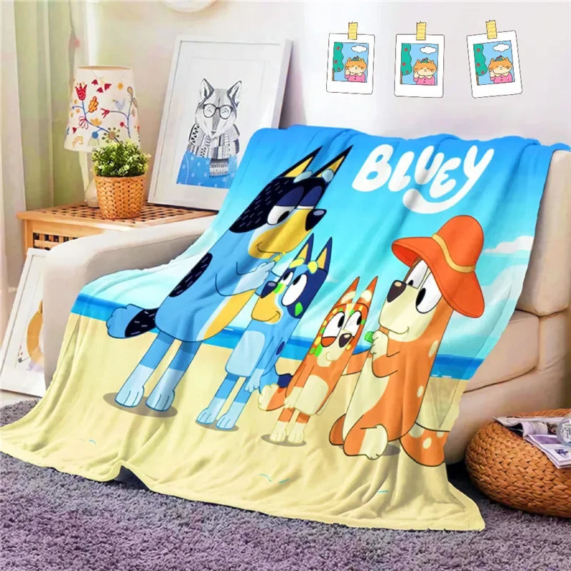 

Flannel Blanket Printed Childrens Enlightenment Animation Bluey Family Cartoon Animation Peripheral Home Blanket Adults Children