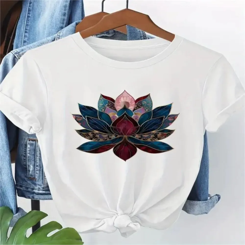 2026 Summer All-match T Shirt Tees Short Sleeve Top Blusas Women's T-shirts Casual Daily Playful Commuting Printed Cute Contrast