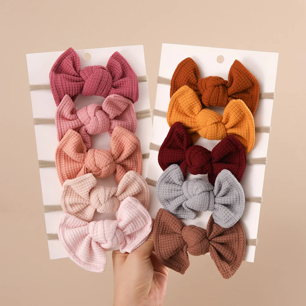 3Pcs/Set Sweet Bow Baby Headband Elastic Nylon Hair Bands Crochet Knitted Newborn Headwear Infant Top Knotted Non-Wave Headwraps