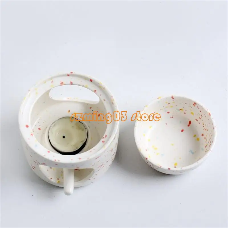 H9EC Titik Berwarna -warni Keramik Aromas Diffuser Burners Dengan Tealight Holder Spoon dan Bowl yang Dapat Dilepas untuk wangi