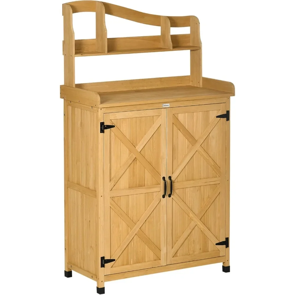

Potting Bench Table, Outdoor Storage Cabinet, Multi-Function Gardening Bench, Wooden Planting Workstation with Magnetic Doors