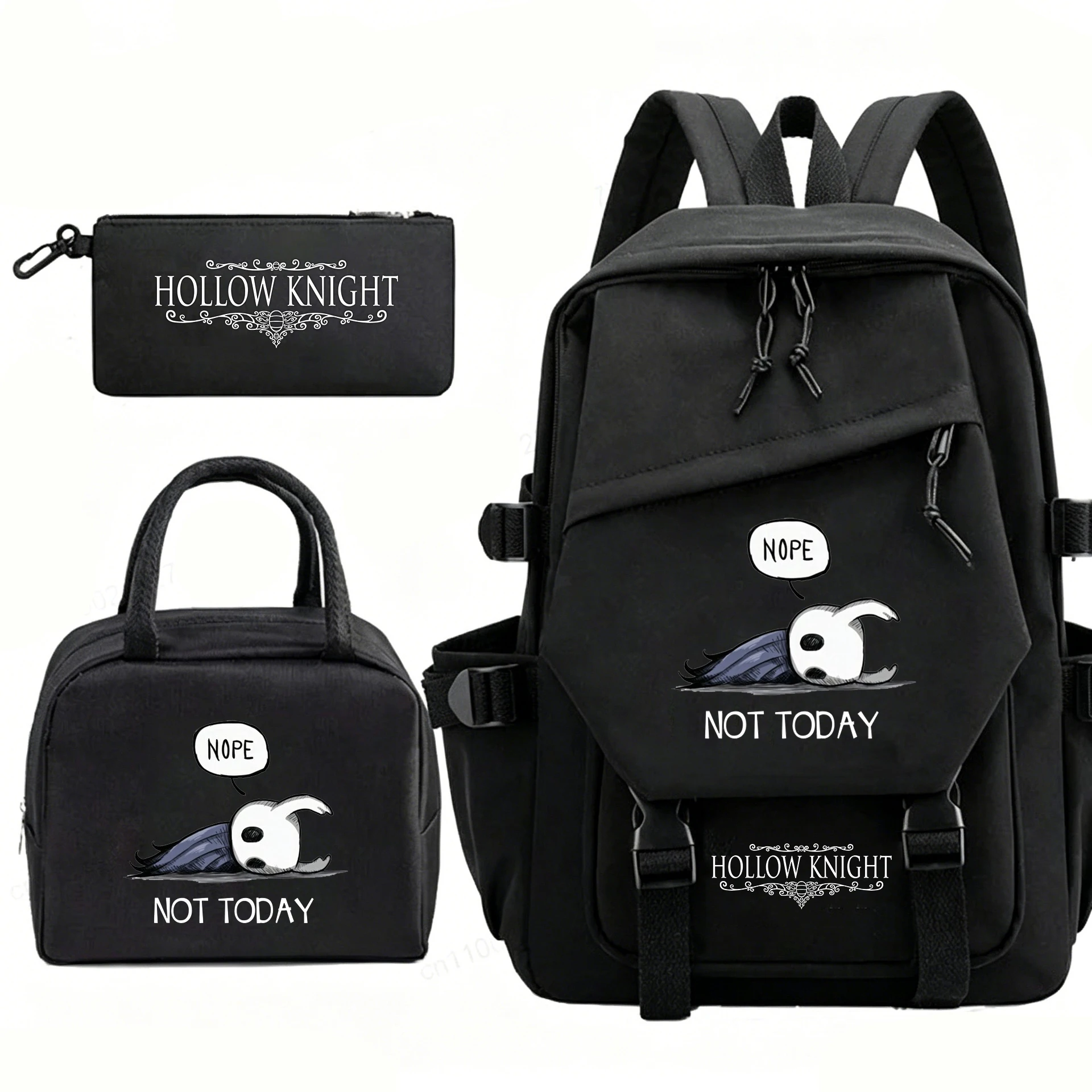 3Pcs/set Hollow Knight Printed Backpack with Lunch Bag Pencil Bag Student Boy Rucksack Children Casual Schoolbag Laptop Backpack