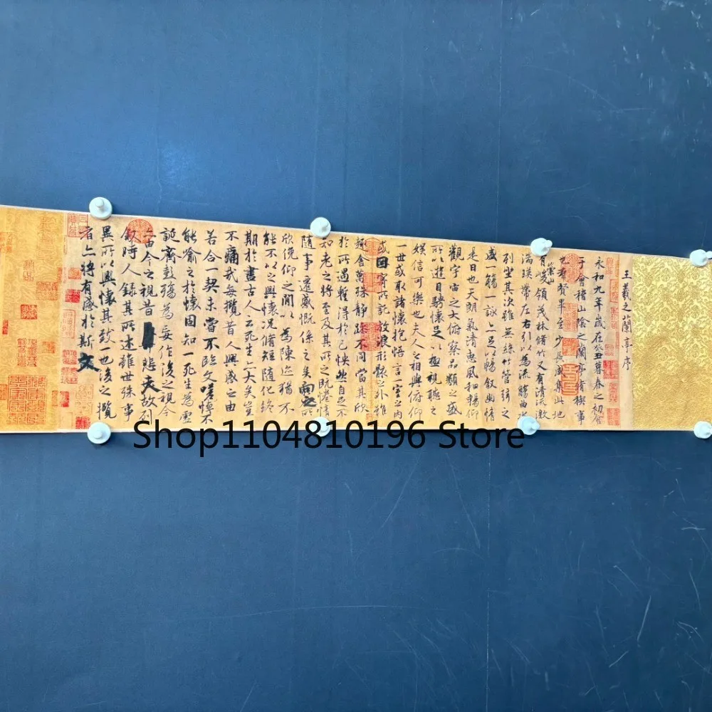 Old Chinese Wang Xiwen Lanting Xu Calligraphy Scroll, Lan Ting Xu Handwritten Ar