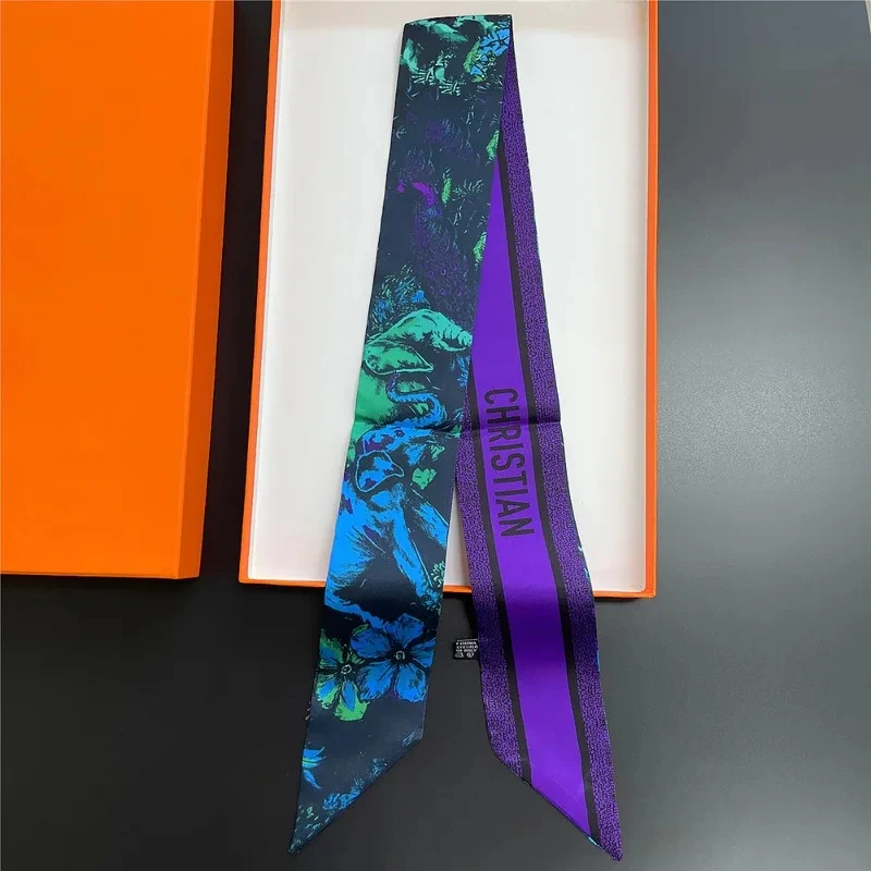 Luxury Tarot Elephant Plant Flowers Silk Scarf Handbag Handle Wrap Bag Ribbon Scarf Women Girls Head Hair Wrist Decoration