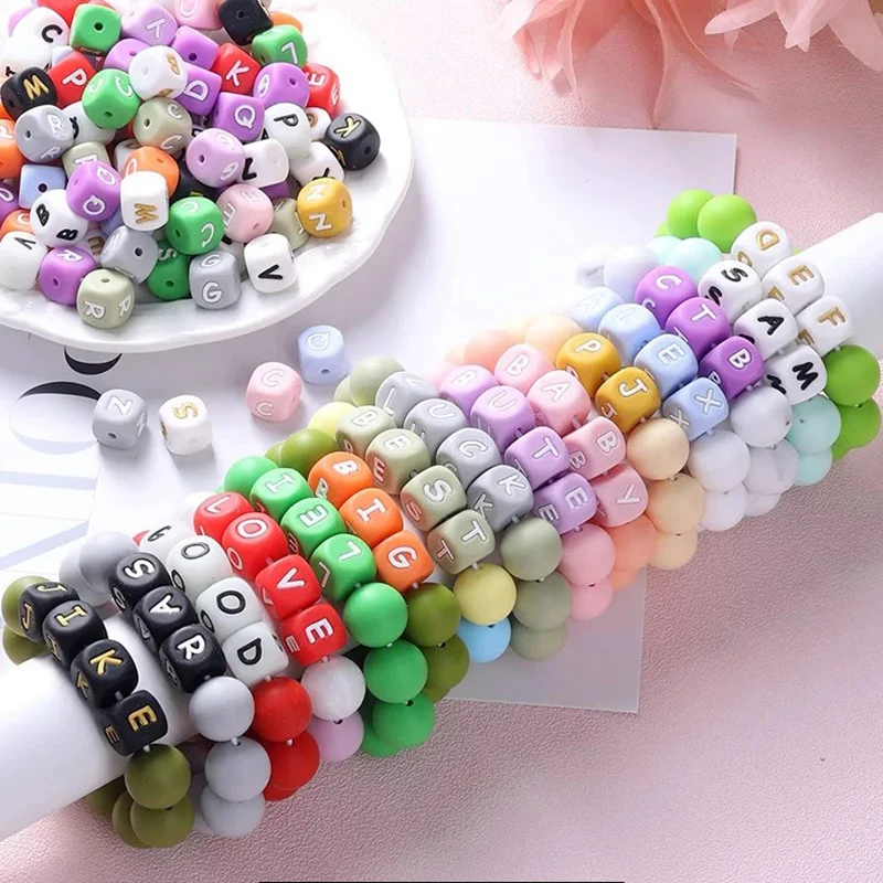 26Pcs Silicone English Letter Beads 12mm Alphabet Silicone Chewing Bead for Pacifier Clip Chain Teether Accessories BPA Free