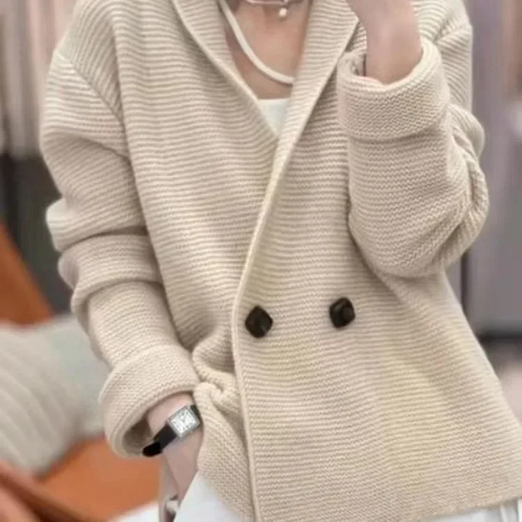 Simple Knit Cardigan Sweater Loose and Lazy Style Mid-length Loose Top Korean Style Spring and Autumn Women Sweater Casual Coats