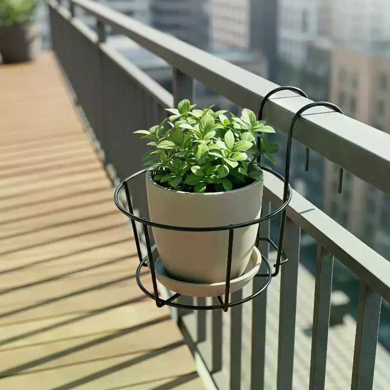 Hanging Plant Iron Racks Balcony Round Flower Pot Rack Railing Fence Outdoor Drop Shipping Plant Stand