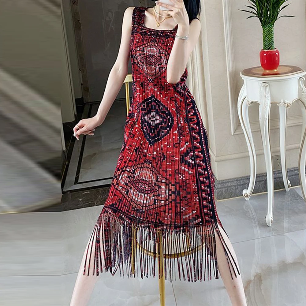 2025 Summer New Top 5 Women's High End Fashion Trendy High Waist 5-Fold Medium Long Skirt vestidos de mujer