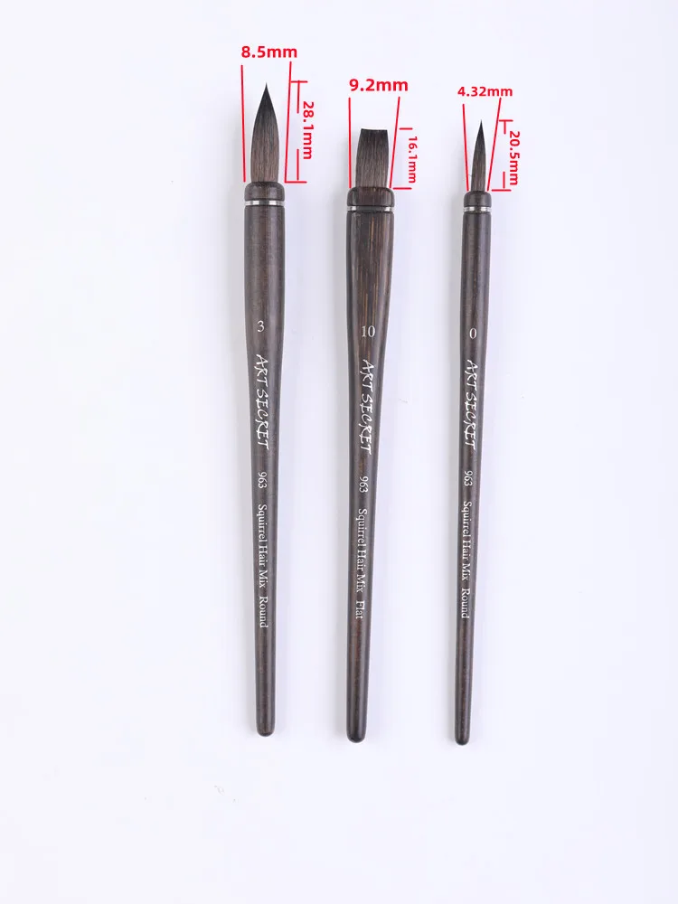 ArtSecret Neu eingetroffene professionelle Aquarellpinsel # 963 3/Set Eichhörnchen-Haarmischung, geräucherter Bambusgriff, Acrylfarben, Kunstwerkzeug – Detail 2