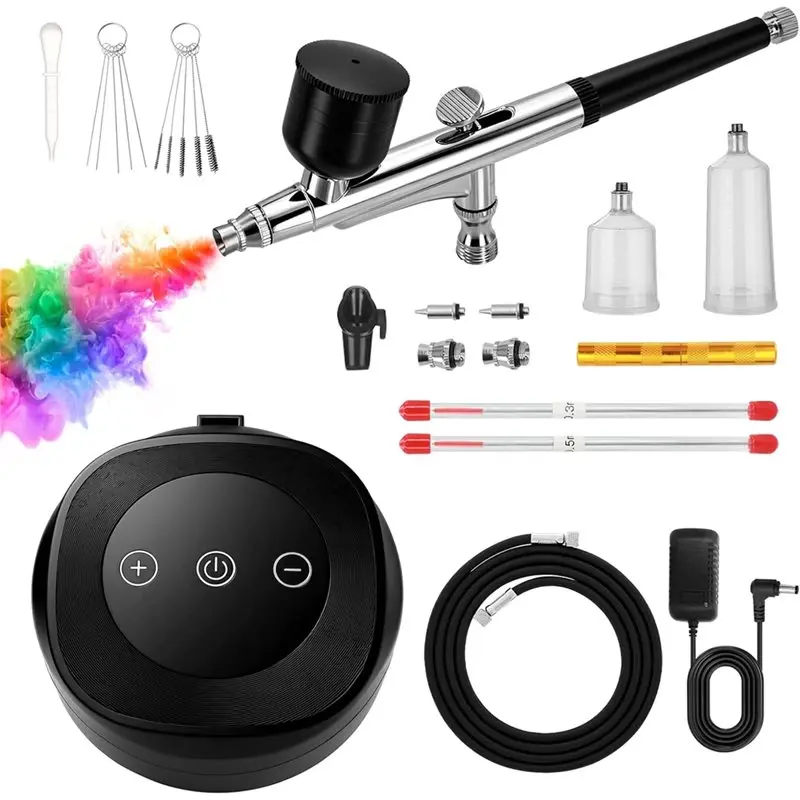 【NOW SAVE】Kit aerografo con compressore d'aria da 48 PSI 10 L/Min, set di spazzole ad aria ad alta pressione include set di pulizia da 0,3/0,5 mm e US Plu