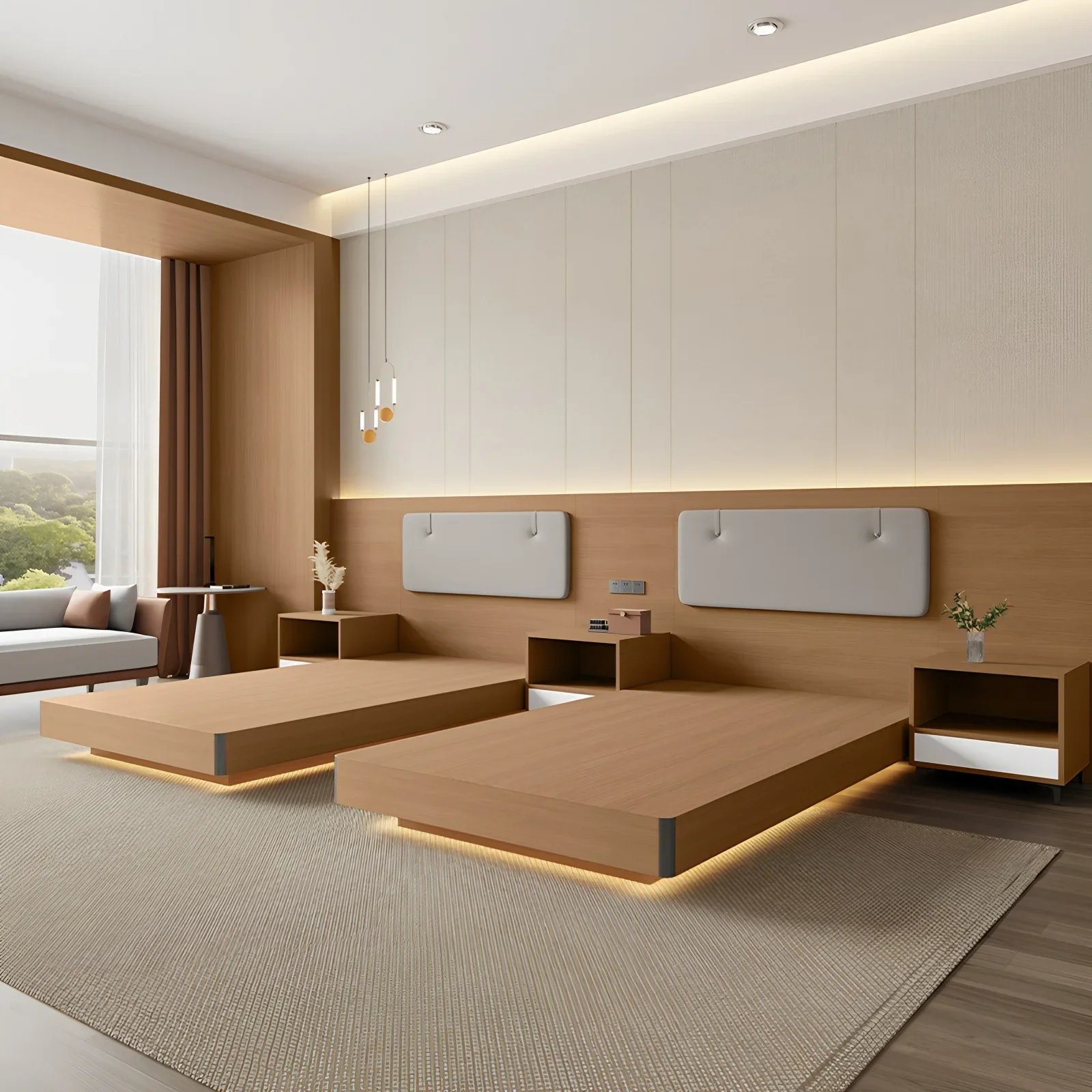 Express hotel standard room furniture full set hotel bed and breakfast bedside table
