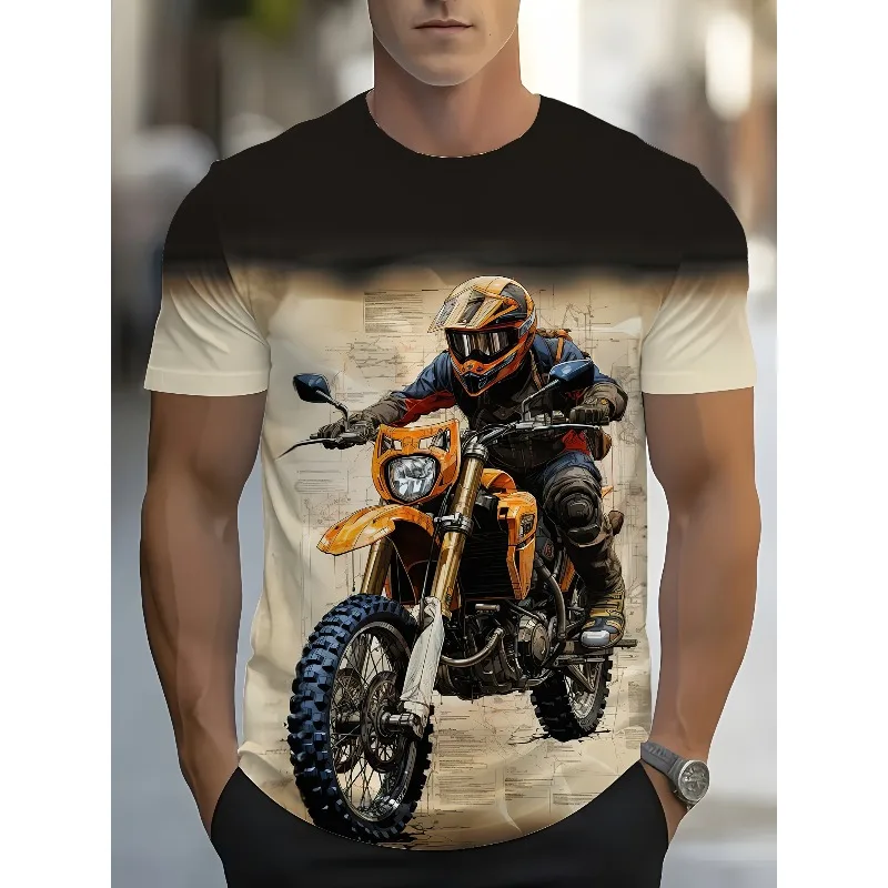 

2025 Fashion Street 3D Printed Motorcycle Crew Neck T-Shirt Oversized Streetwear Breathable Quick-Dry Casual Sports Top