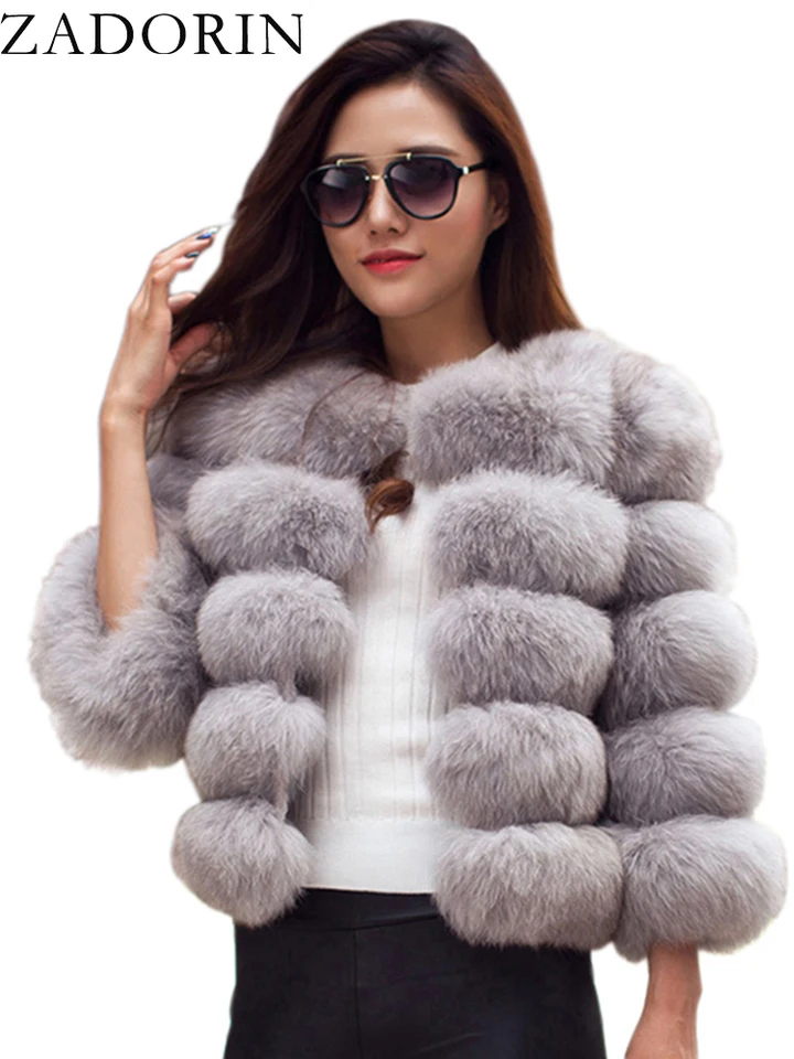 ZADORIN S-6XL Mink Coat Winter Black White Faux Fur Coat Woman