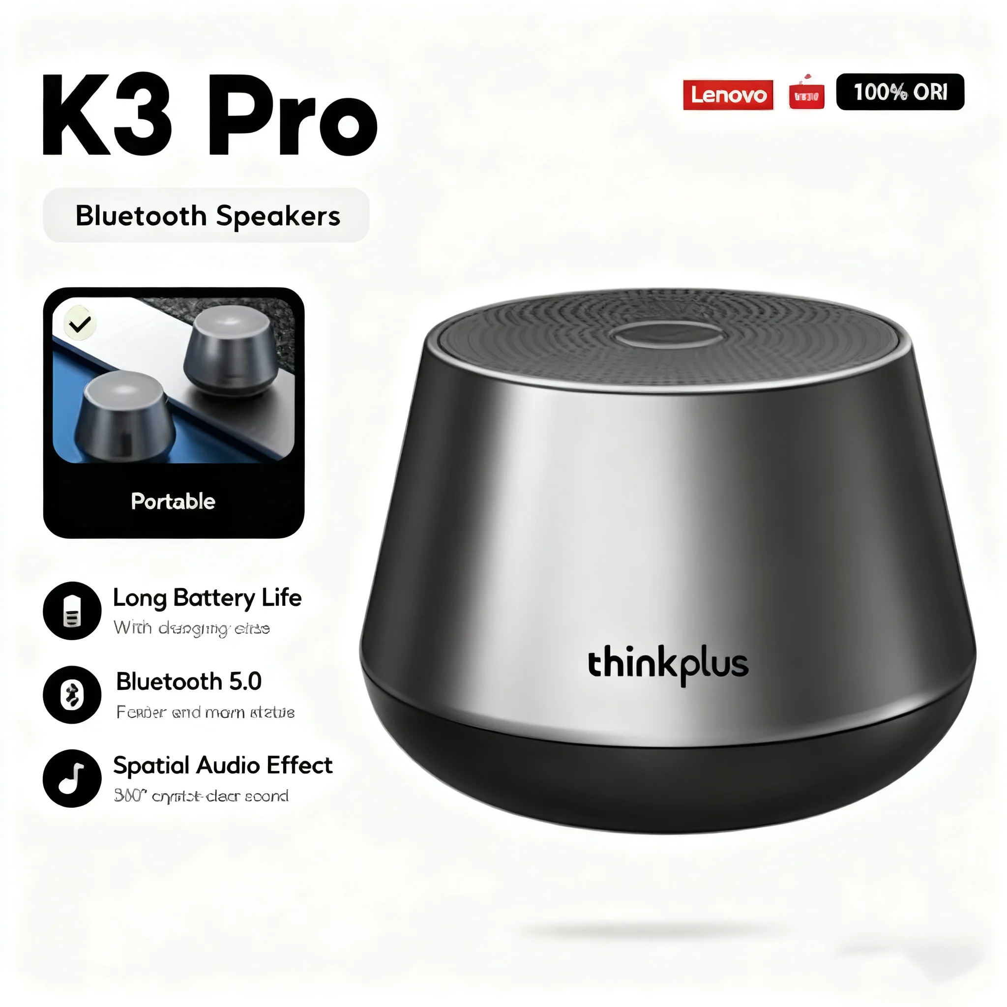 Lenovo Earbuds K3 Pro | True Wireless HiFi Stereo + Waterproof + Long Battery for Outdoor Sport