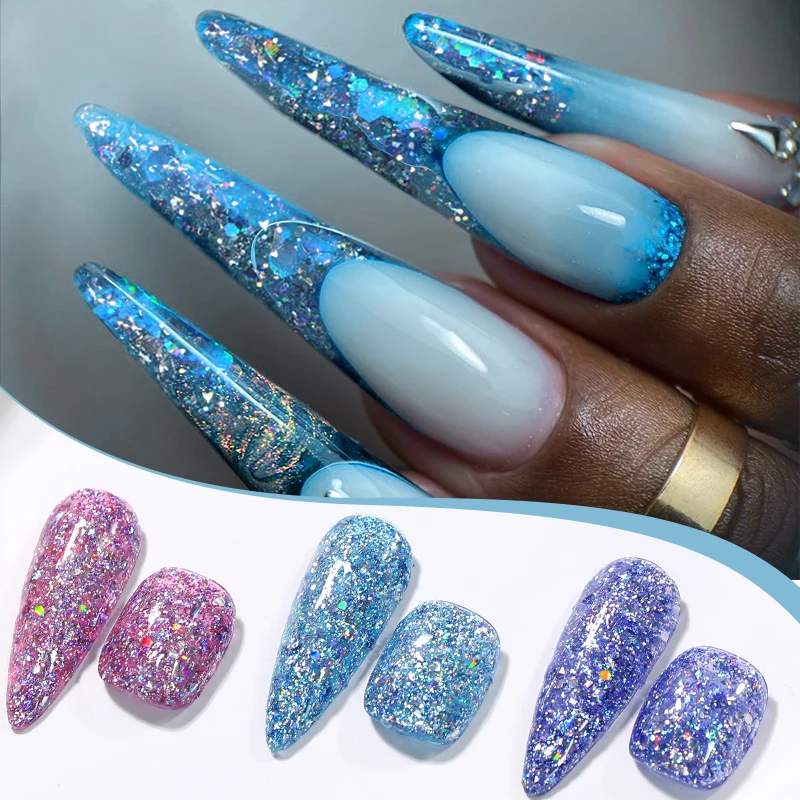 LILYCUTE 8 pièces paillettes paillettes Gel vernis à ongles brillant flocons tremper ongles Gel Varnis Semi Permanent pour Nail Art décoration bricolage