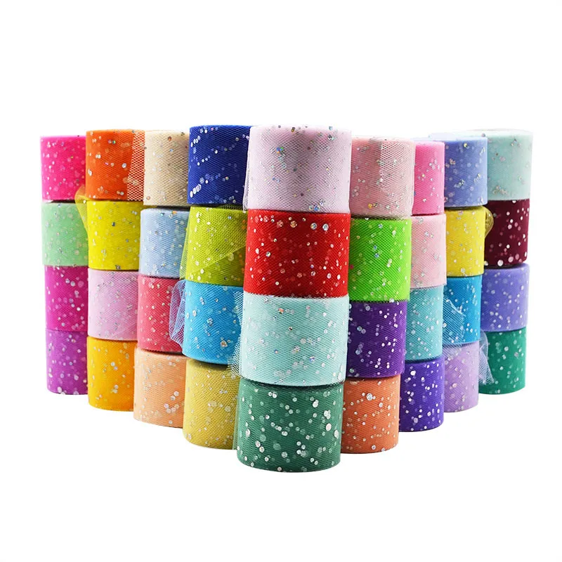 25Yards Sequins Tulle Roll 5cm Spool Tutu Wedding Decoration Mariage Fabric Glitter Tulle DIY Craft Birthday Party Supplies