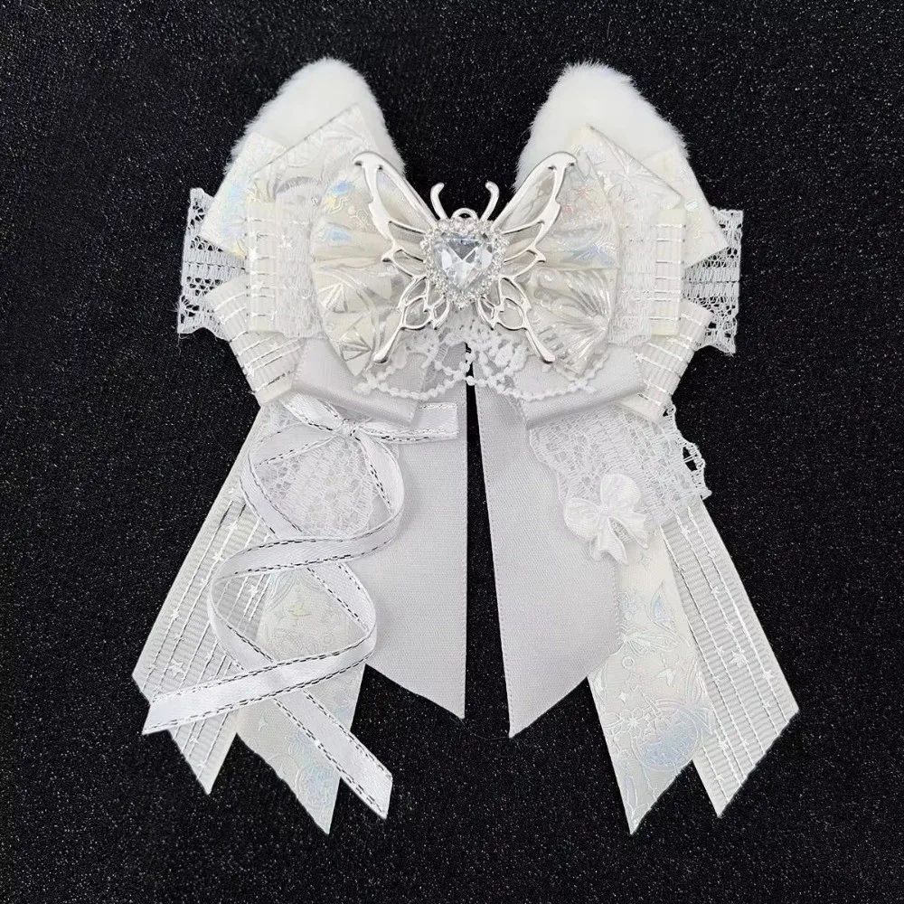 New Decorative Bow Pin Lace Bow Brooch Lace Detail Handmade Bow Accessory Polyester Colorful Ita Bag Decoration Rhinestone Decor