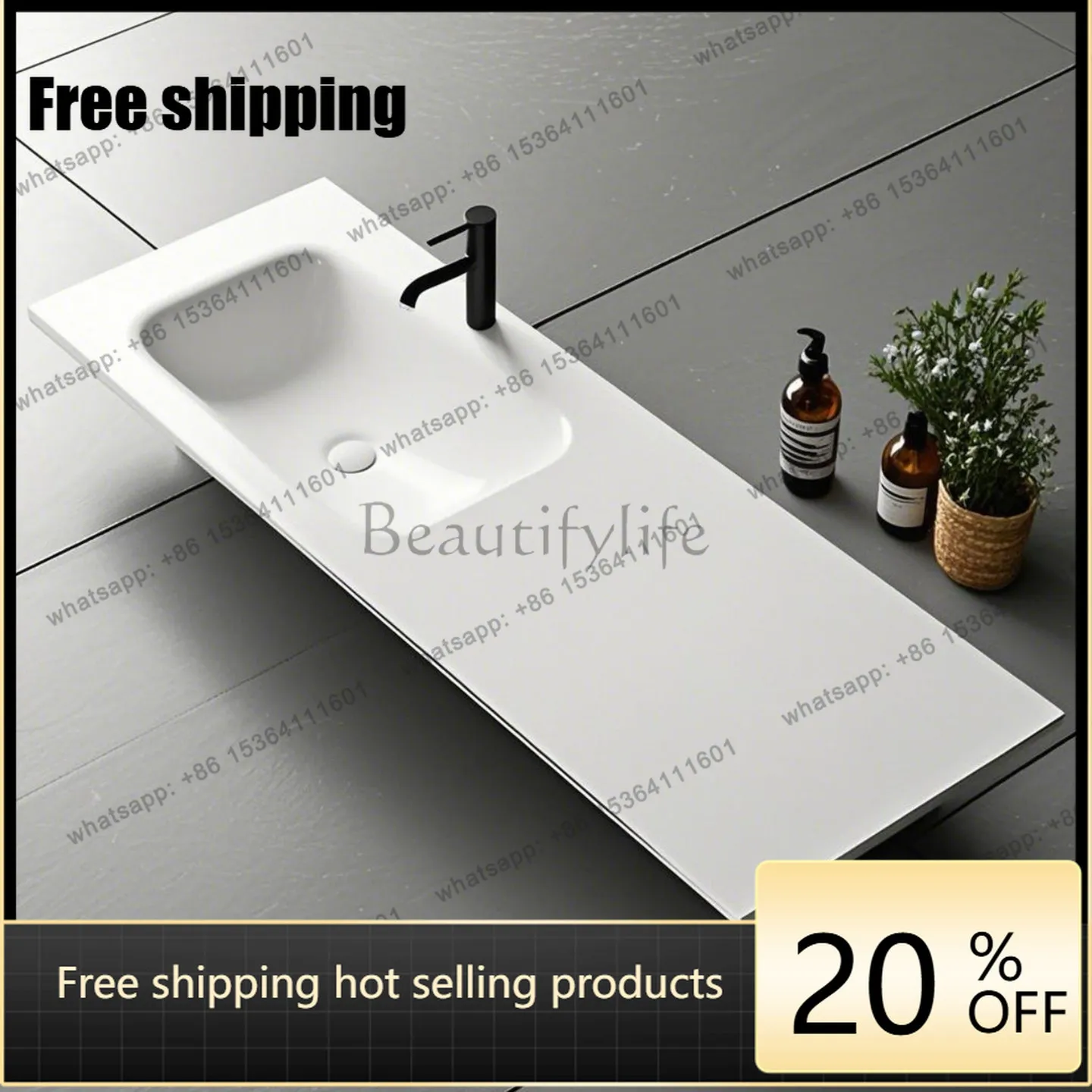 Rock slab hot bending integrated basin Customized bathroom cabinet Seamless countertop Bathroom ceramic integrated basin