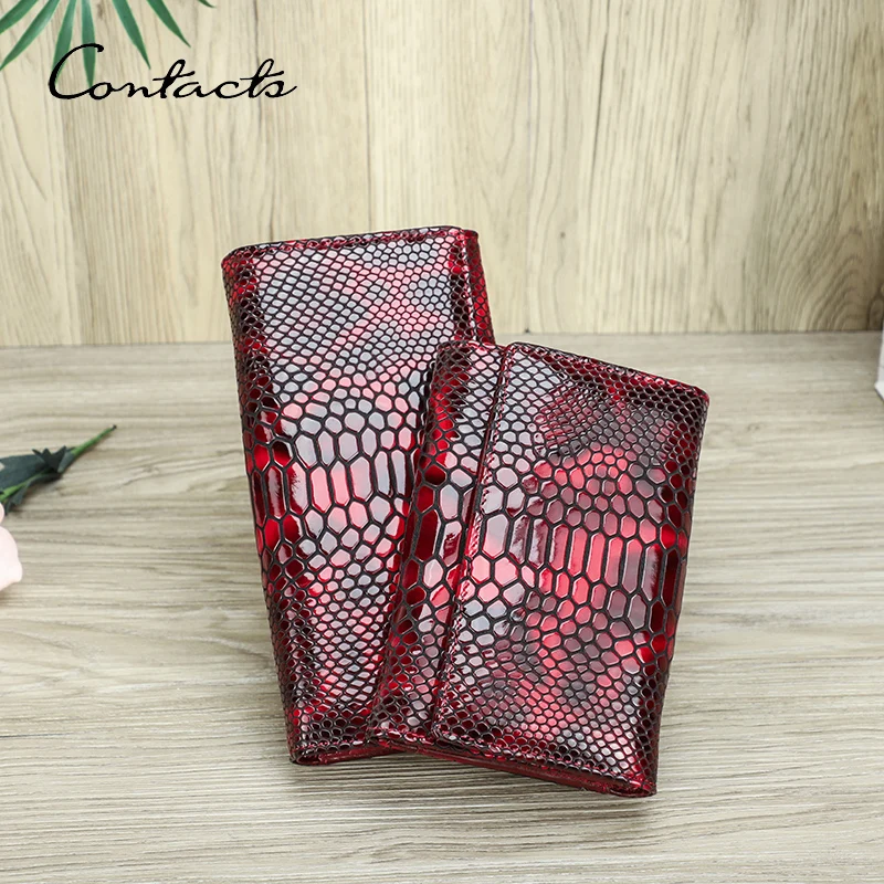 CONTACT'S Genuine Leather Wallets for Women Fashion Serpentine Design Card Holders Coin Purses Money Clip Female Bags Handbags