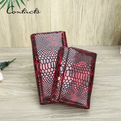CONTACT'S Genuine Leather Wallets for Women Fashion Senior Bifold Vintage Card Holders Coin Purses Travel Business Moneybag