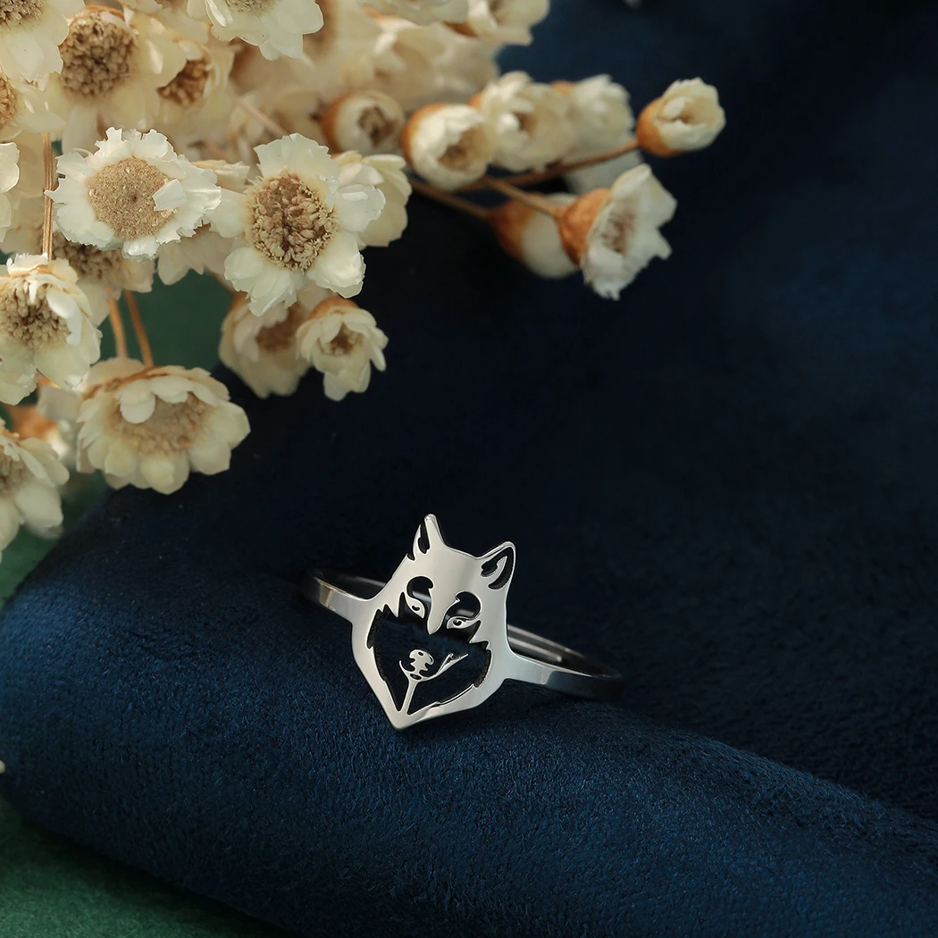 حلقة حزمة الذئب من الفولاذ المقاوم للصدأ ، حلقة ملفات قميص الذئب للرجال والنساء ، حلقة أمامية للذئاب ، رأس الذئب ، فن Svg وحيد