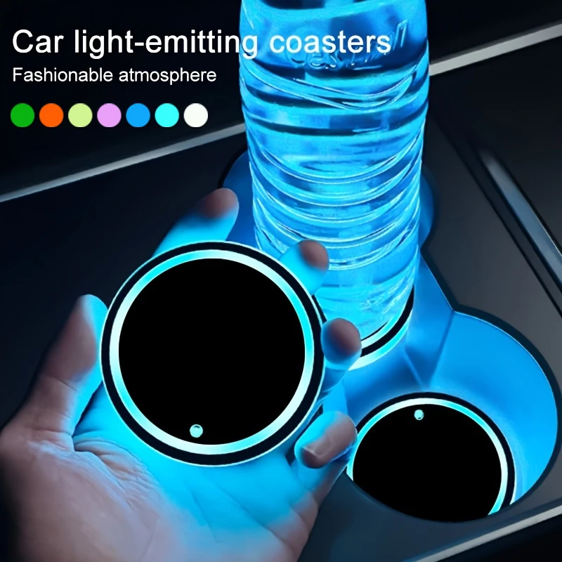 1/2pcs LED Cup Holder Lights Car Interior Accessories Coasters with 7 Colors Luminescent Light Pad USB Charging Cup Holder Mat