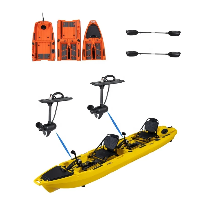 ！@2025 New Fashion 14FT Portable Divisibile Tandem Pedal Fishing Kayak 3 Piece Split Modular Kayak with Propeller Pedal Drive