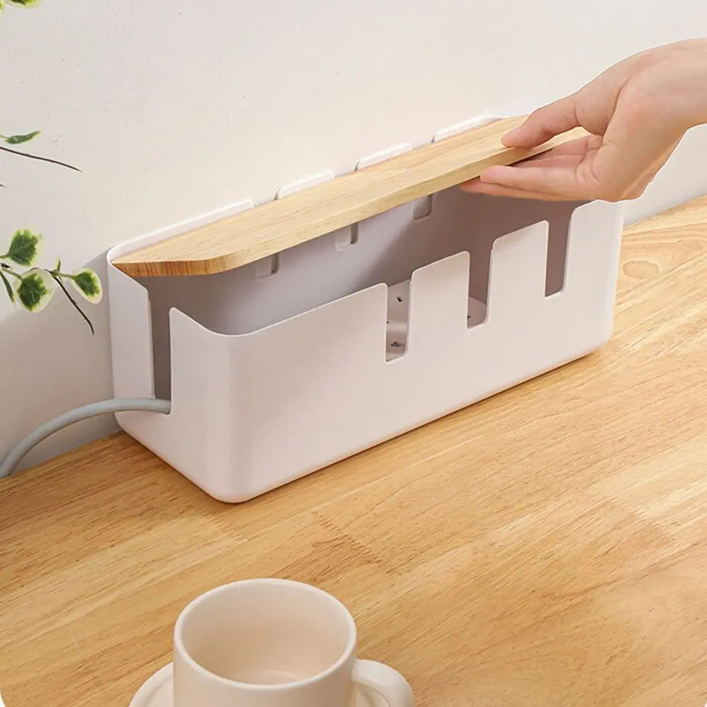 

Practical Hidden Cable Storage Box Dustproof Plastic Power Strip Case White Seven-hole Line Storage Bin Desktop Cable Finishing