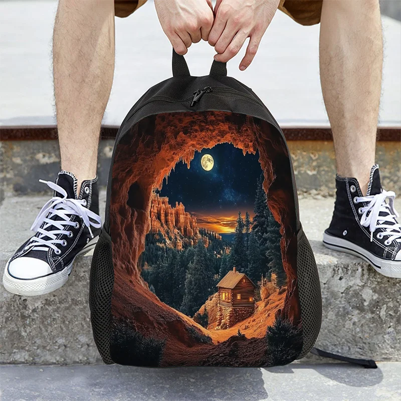 

1 Cave Wonderland Printed Backpack - Enchanted Cave with Starry Night Design with Glowing Fairy Lights